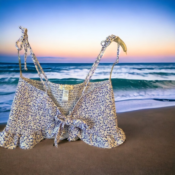 🌞Summer Clearance JOLIE & JOY Smocked Front Tie Cropped Tank Top - Picture 1 of 3